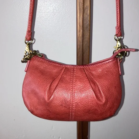 Vintage Fossil Coral Red Leather Chain Mini Crossbody Bag/Purse - Picture 4 of 14